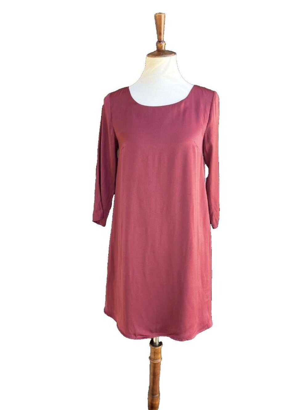 Tart Collections Burgundy Satin Shift Dress XS | Long Sleeve | Boho | Holiday | - Picture 7 of 15